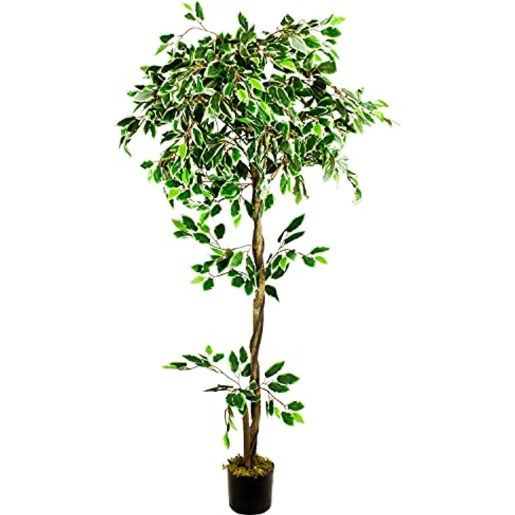 Decovego Kunstpflanze Künstliche Pflanze Benjamin Ficus 160 cm Plastik Pflanzen Zimmerpflanze wie Echt Innendekoration