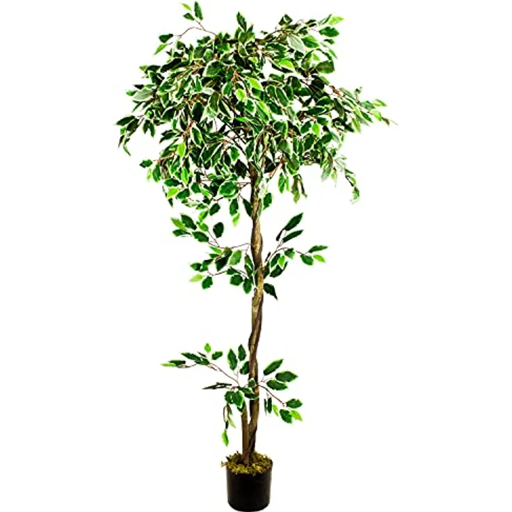 Decovego Kunstpflanze Künstliche Pflanze Benjamin Ficus 160 cm Plastik Pflanzen Zimmerpflanze wie Echt Innendekoration – Bild 1