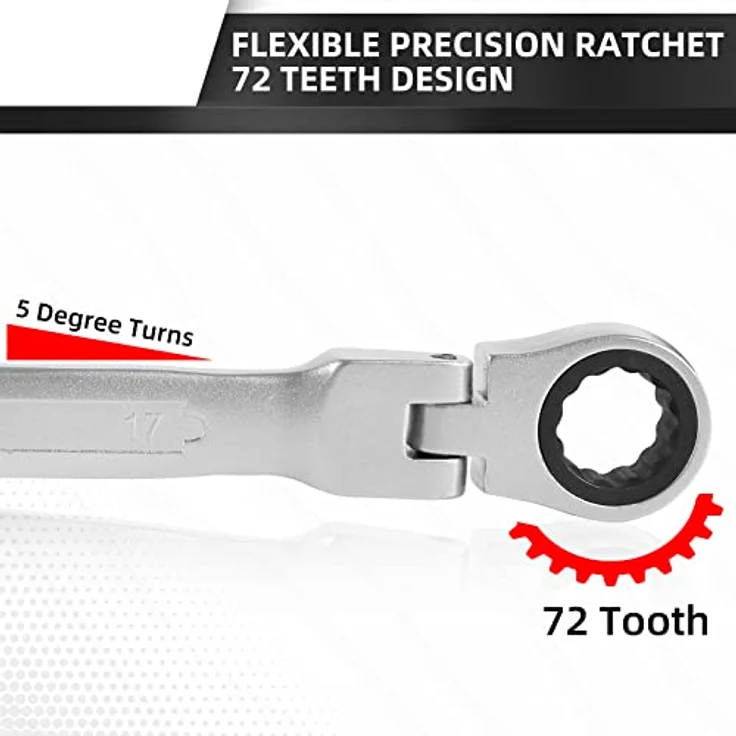 CCLIFE 14tlg Gelenk Ratschenschlüssel Set 8-22mm Flexibles Ratschen Ring Maulschlüssel Set | Cr-V | 72 Zähnen – Bild 3