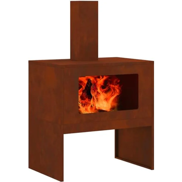 vidaXL Feuerplatz Braun 60 x 40 x 96 cm, wetterbeständige rechteckige Stahlfeuerstelle, einfache Montage, tragbare Heizung für den Garten – Bild 1