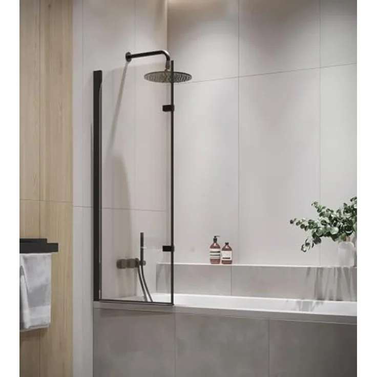 Badplaats B.V. Badewanne Austin Schwarz, 5mm Sicherheitsglas mit Nanobeschichtung, 120 x 140cm, Duschwand und Badewannenaufsatz – Bild 4