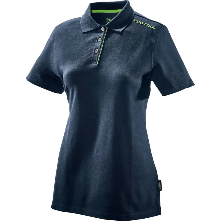 Festool 577296 Poloshirt Damen, taillierter Schnitt, Dunkelblau mit grünen Details, 97% Baumwolle, Größe S