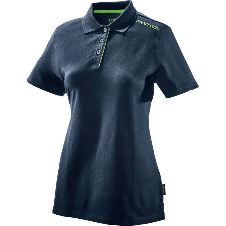 Festool 577296 Poloshirt Damen, taillierter Schnitt, Dunkelblau mit grünen Details, 97% Baumwolle, Größe S