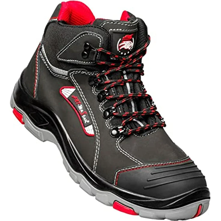 Artmas Arbeitsstiefel S3 Stahlkappe Arbeitsschuhe Leder Schwarz-Rot (BTNRED) – Bild 2