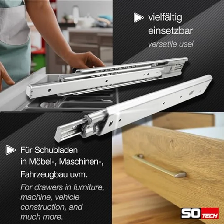 SOTECH Vollauszug 80 Kg, 500 mm Soft Close Schubladeneinzug, geräuscharm und langlebig, 1 Paar – Bild 3