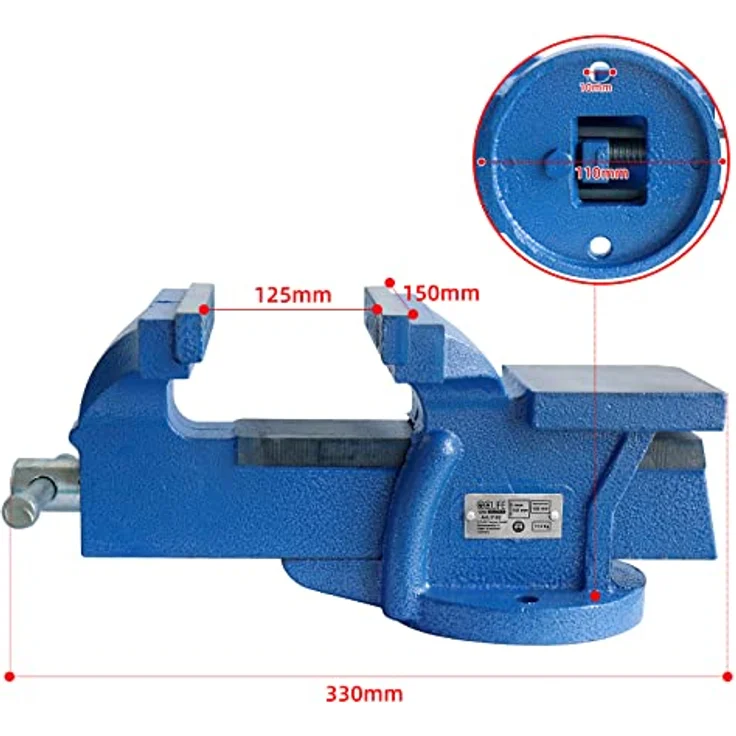 CCLIFE Schraubstock 100mm, feststehend mit 125mm Spannweite, blau, Eisen – Bild 3