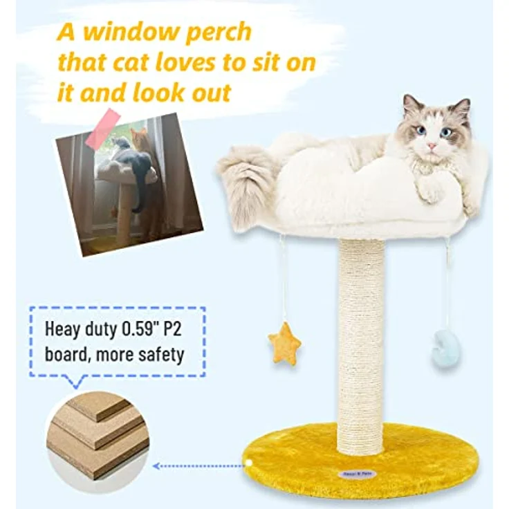 Happi N Pets Wolke Katzenkratzbaum mit Bett, Katzenbaum für Indoor Katzen, Kleiner Katzenturm mit Bällen, Stabiler Katzenspielplatz – Bild 4