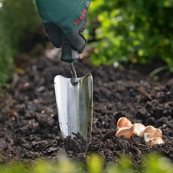 Bosch Garden Handwerkzeug Pflanzkelle, Ein- und Umpflanzen von Setzlingen, Messen der Pflanztiefe, Edelstahl, Softgrip Handgriff – Bild 3