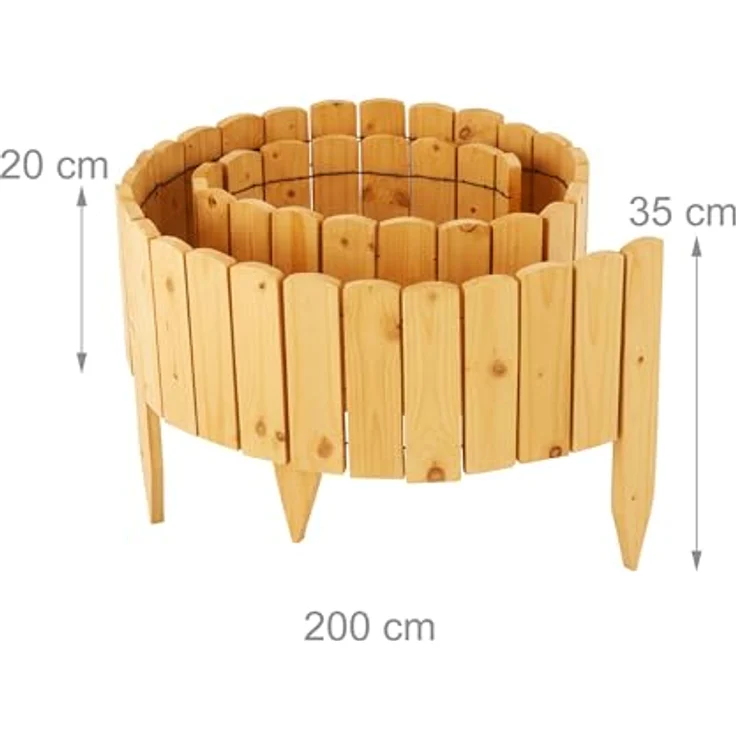 Relaxdays Beeteinfassung, 200 cm flexibler Holz Beetzaun mit 20 cm Sichthöhe, Hellbraun – Bild 4