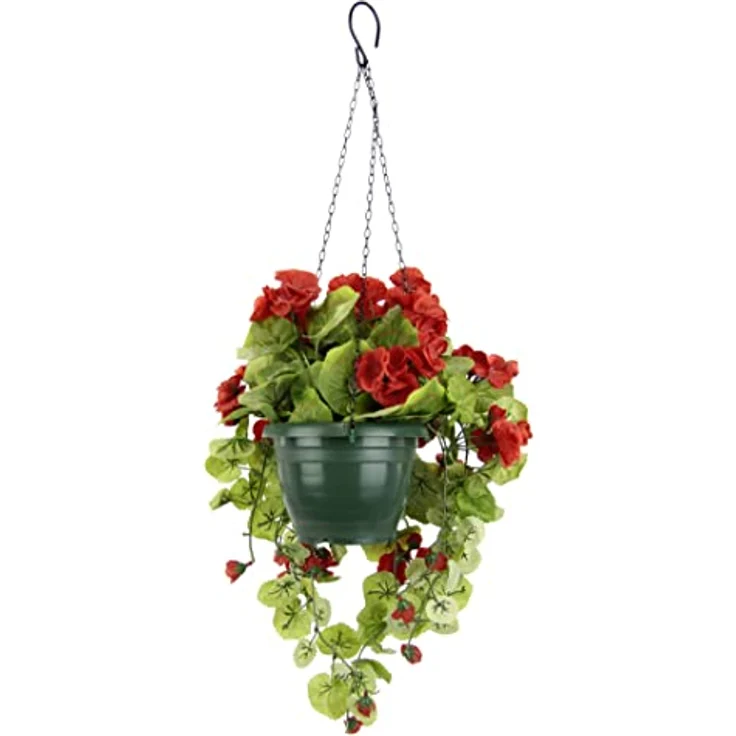 Künstliche hängende Geranien im Topf Geranienbusch Geranienhängeampel Geranie Seidenblumen Kunstblume Kunstpflanze Balkonblume Zimmerpflanze Klassische Pflanze Blütenbusch Grünpflanze Girlande Ranke – Bild 2