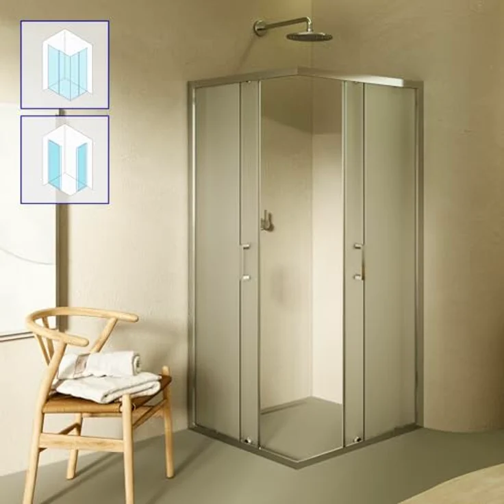 Moments of Glass Diana Duschkabine, 75x95 cm, Höhe 190 cm, Eckduschkabine mit Schiebetüren, 6mm satiniertem ESG Nano Glas, hochwertiges Rollensystem, DK77 – Bild 2