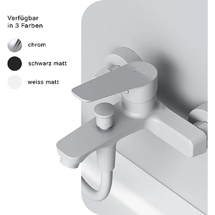 AM.PM FTA10033 Einhebel-Wannenarmatur, Brausearmatur mit SoftMotion Keramikkartusche, Aufputz, weiß, 2-Loch Installation – Bild 8
