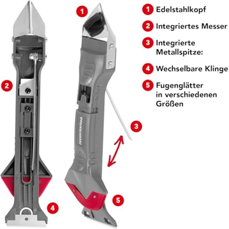 FUGENTORPEDO® Silikonentferner 5in1 zur Entfernung alter und Verarbeitung neuer Silikon- und Acrylfugen | Entfernen und Glätten mit nur einem Tool für 28 verschiedene Fugen – Bild 5
