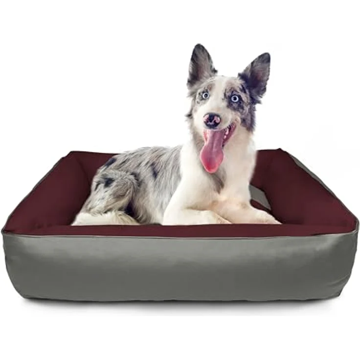 BedDog 2in1 Hundebett MAX QUATTRO, großes Hundekörbchen aus Cordura, waschbares Hundebett mit Rand, Hundesofa für drinnen, draußen, XL, CHERRY-Rock, bordeaux-grau – Bild 4