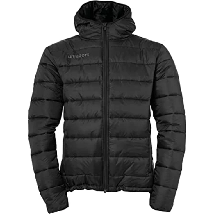 Uhlsport Fußball Essential Puffer Kapuzenjacke Herren Coachjacke schwarz Gr M, reflektierendes Logo, Seitentaschen mit Reißverschluss, elastische Vorspannung an Ärmeln und Taille – Bild 2