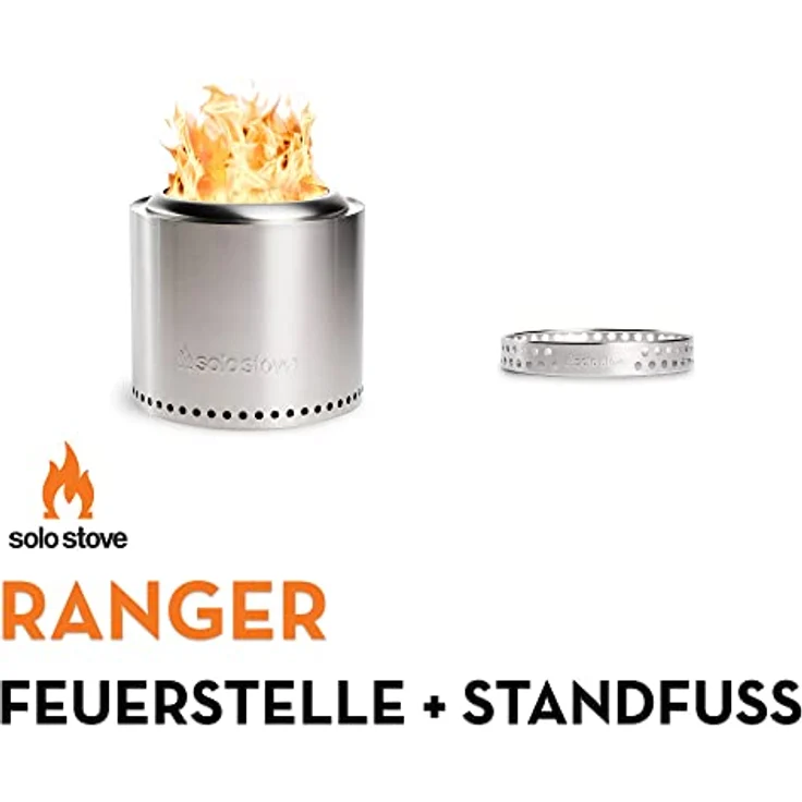 Solo Stove Feuerschale „Ranger“ 1.0 - Outdoor-Kamin aus Edelstahl, mit Standfuß rauchfrei - Tragbare Feuerstelle für Terrasse, Garten - Feuertonne, Holzofen, Feuerkorb - ⌀ 38 cm, Höhe 41,5 cm – Bild 2