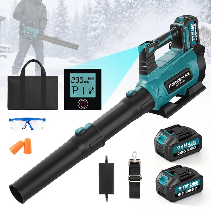 Bundviel Akku Laubbläser 100m/s, Laubgebläse mit 2 Akkus und Ladegerät, bürstenloser Motor, 6 Gänge für Winterdienst und Gartenarbeiten