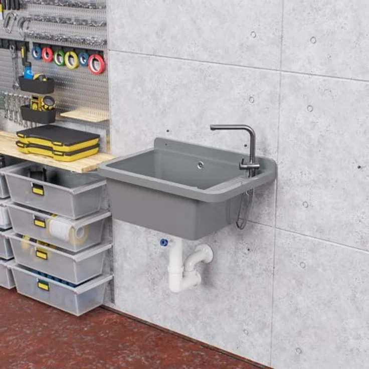 QLS Küchenspüle Gradia, Kunststoff-Spülbecken, 50 x 34 cm, mit Siphon, für draußen, Garten & Werkstatt – Bild 6