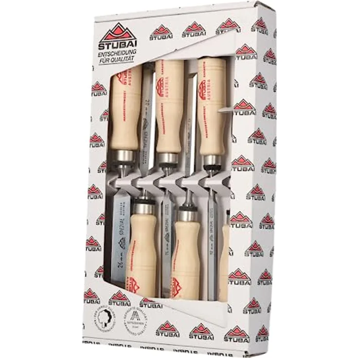 STUBAI 3531 Spezial Stemmeisensatz Stechbeitel Set mit Holzgriff aus Weißbuche, schwedische Form, 6-teiliges Set (6, 10, 13, 16, 20, 26 mm), Stemmeisen zur präzisen Bearbeitung von Holz, Stecheisen für Schreiner Tischler Heimwerker