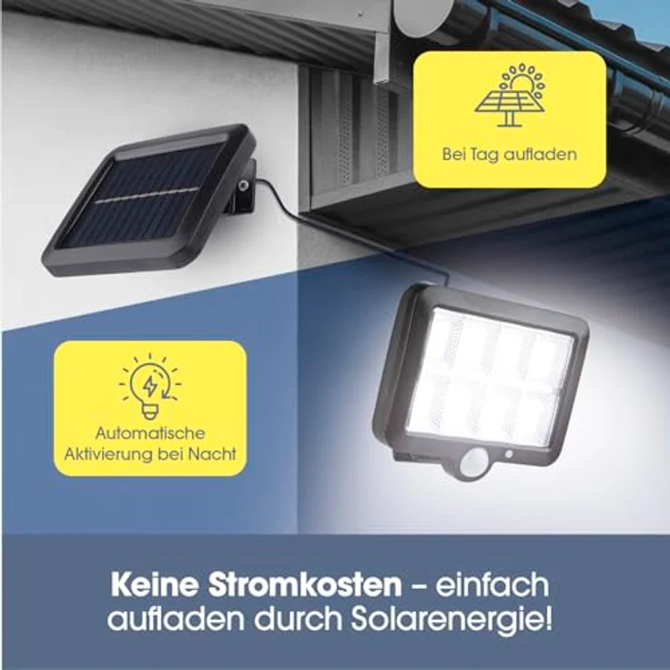 EASYmaxx Bewegungsmelder Solar-Strahler, 300 Lumen mit 8 COB-LEDs, mit Fernbedienung und Dämmerungssensor – Bild 3