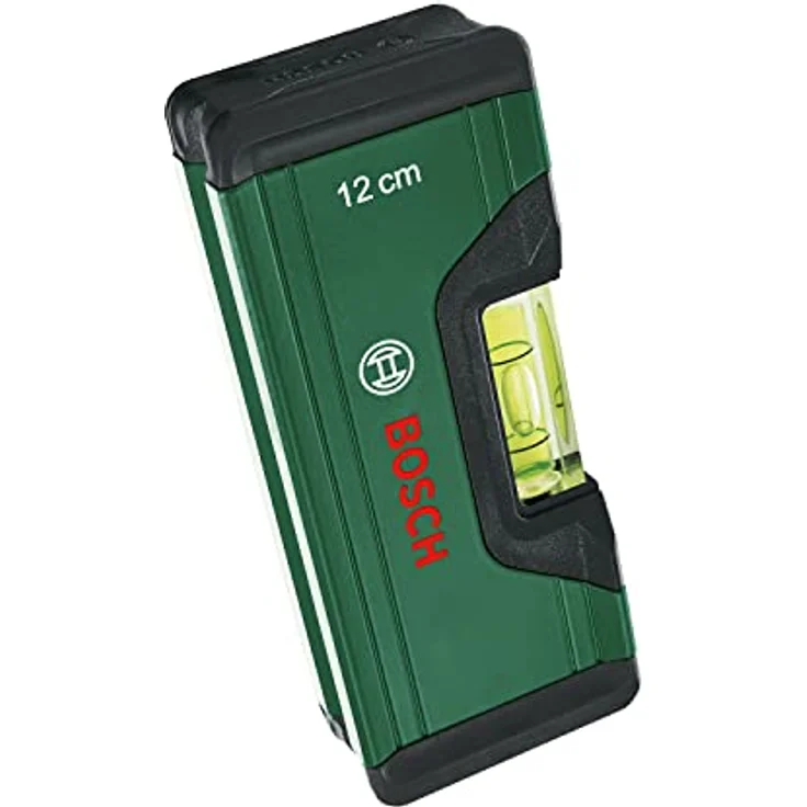 Bosch Wasserwaage 12cm (kompakte Mini-Wasserwaage; präzises Ausrichten mit fluoreszierender Libelle für horizontales Ablesen; Aluminiumgehäuse; Softgrip-Stoßfänger; V-Nut), Green – Bild 1