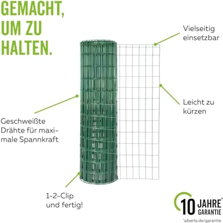 Alberts 604998 Schweißgitter Fix-Clip Pro®, verzinkter Stahl, grün kunststoffbeschichtet, Höhe 102 cm, Länge 10 m, Maschenweite 50 x 100 mm, Draht-Ø 2,2 mm – Bild 5