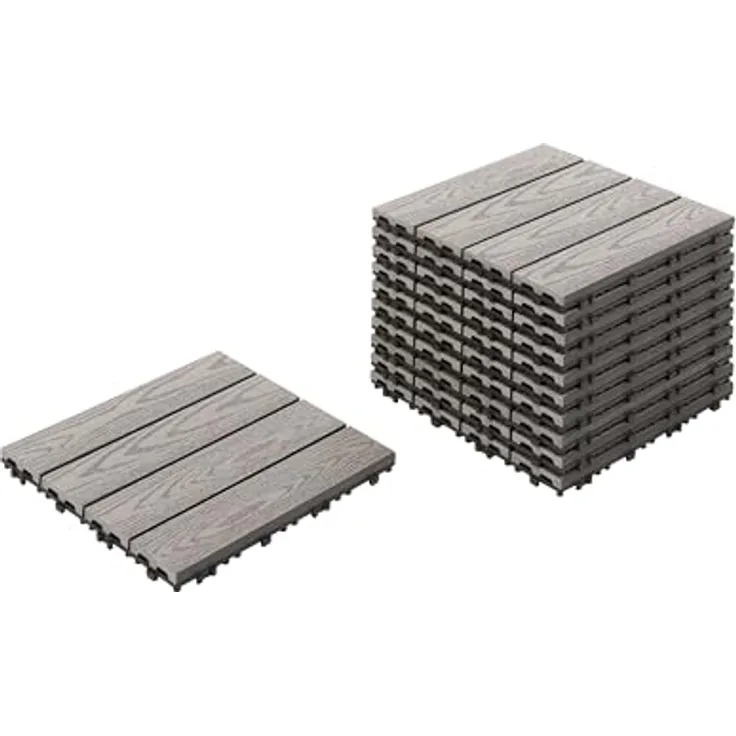 Beliani WPC Terrassenfliesen 11er Set, 30x30 cm, Holzoptik grau, mit Klicksystem, langlebig und pflegeleicht