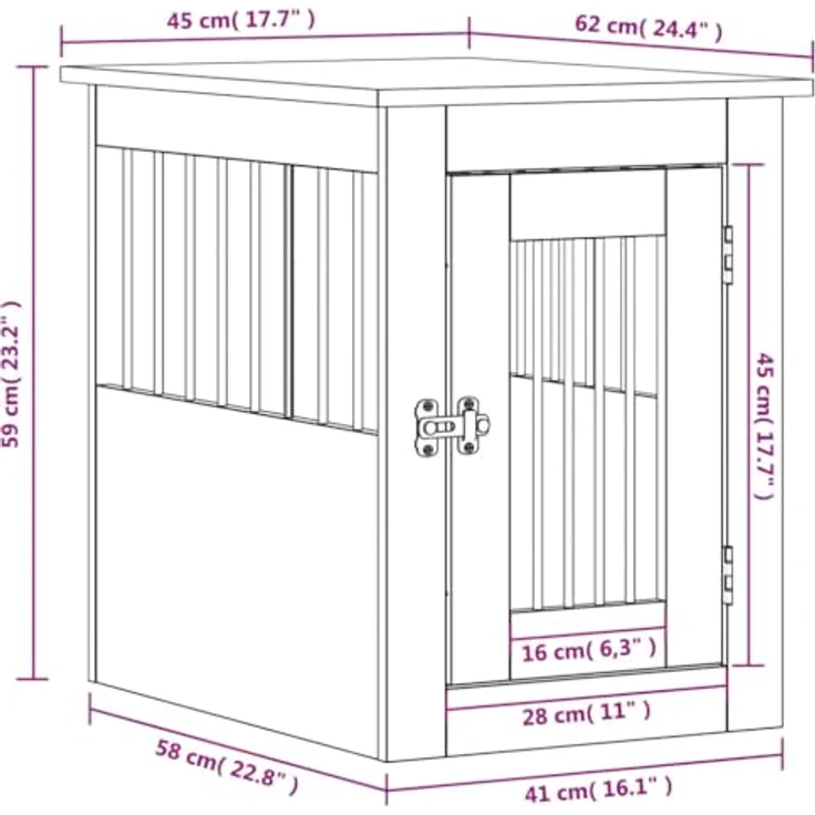 vidaXL Hundekäfig im Möbelstil, Abschließbar Hundebox mit Tür, Hundehütte Beistelltisch mit 2-in-1-Funktion, Hundehaus Haustierkäfig, Schwarz 45x62x59 cm Holzwerkstoff – Bild 3