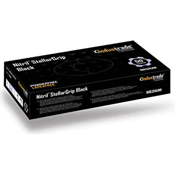 Nitril-Industrie-Handschuhe – Diamant-Textur für verbesserten Griff, unsteril und hypoallergen, beidhändig, für mehrere Sektoren, Einweg, Bulk-Buy, 6,5 g Dicke (mittel) (schwarz) – Industrade