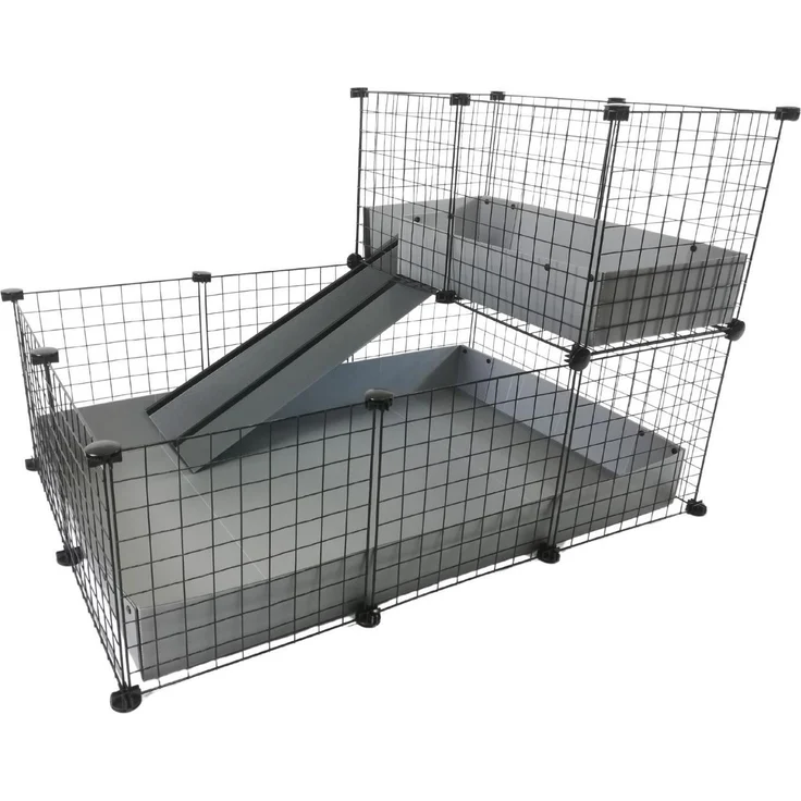 C&C modularer Käfig 3x2 mit Loft 2x1, silberne Rampe, für Kleintiere, Innenbereich, langlebig und mobil – Bild 1