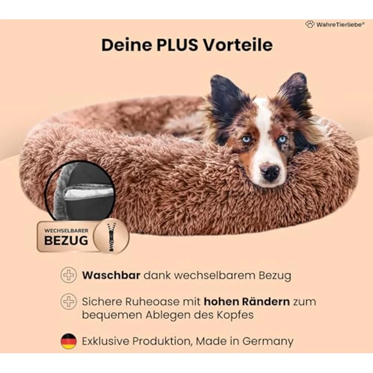 Wahre Tierliebe Hundebett Fluffy [Plus] - Das Original, mit waschbarem Bezug Hundekissen, Hundekorb, Flauschiges Hundebett für große, mittelgroße & kleine Hunde – Bild 2