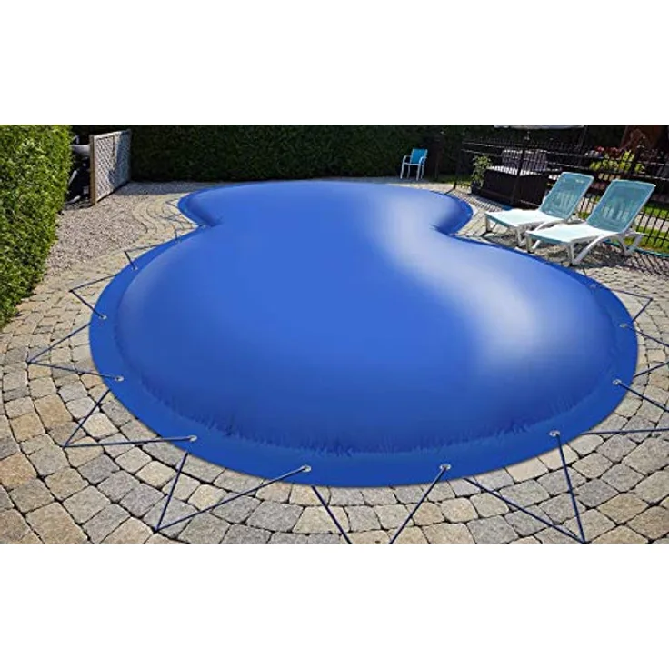 Aufblasbare achtform Poolabdeckung Poolplane aus LKW Plane 680 g/m² (1360g/m²) (4,70m x 3,00m, Blau RAL5002)
