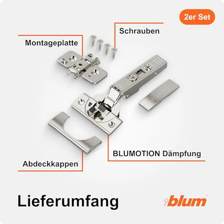 BLUM CLIP top BLUMOTION Möbelscharnier 110°, Softclose Topfscharnier 35mm, vernickelt, mit 3D Fronteinstellung und Kreuzmontageplatte – Bild 2