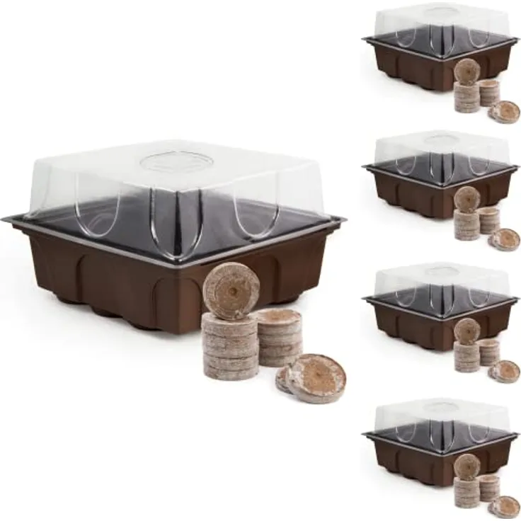 HappySeed Gewächshaus Set mit 60 Kokostabs - Ideale Wachstumsbedingungen, optimale Wasserverteilung & Feuchtigkeitsregulierung, für Kräuter, Gemüse & Blumen, dekorative Lüftungsklappe, in Deutschland hergestellt