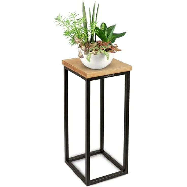 holz4home® Blumenständer Dekoständer aus Eichenholz Massiv Natur Geölt I Dekosäule Stahlrahmen, Loft- und Industriestil, Stahlrahmen, naturgeölt – Bild 2