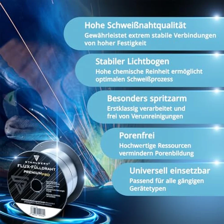 STAHLWERK FLUX Fülldraht Ø 0,9 mm 3er Set E71T-GS, selbstschützender Schweißdraht für gasfreies Schweißen, je 0,45 kg D100-Spule für 16 mm Dorn, kompatibel mit MIG/MAG-Geräten – Bild 2