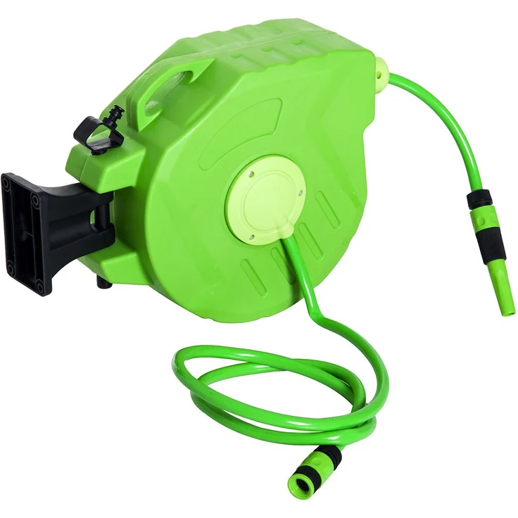 Outsunny Schlauchtrommel Automatik, 15m Gartenschlauch, grün – Bild 1