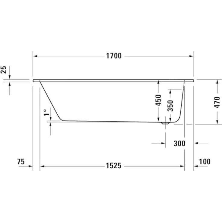 Duravit D-Code Badewanne, rechteckig, 1700x700mm, Einbauversion, 230 Liter, weiss, mit ergonomischer Rückenschräge – Bild 3