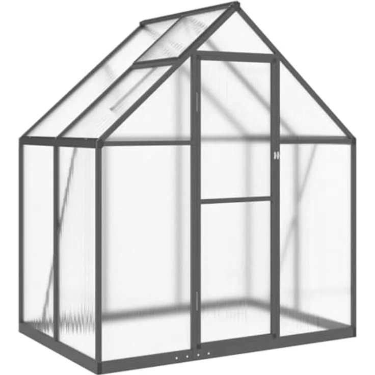 vidaXL Gewächshaus mit Fundamentrahmen Anthrazit 169x114x195 cm Alu, UV-beständige Platten, Durchdachtes Design, Langlebiger Rahmen – Bild 1