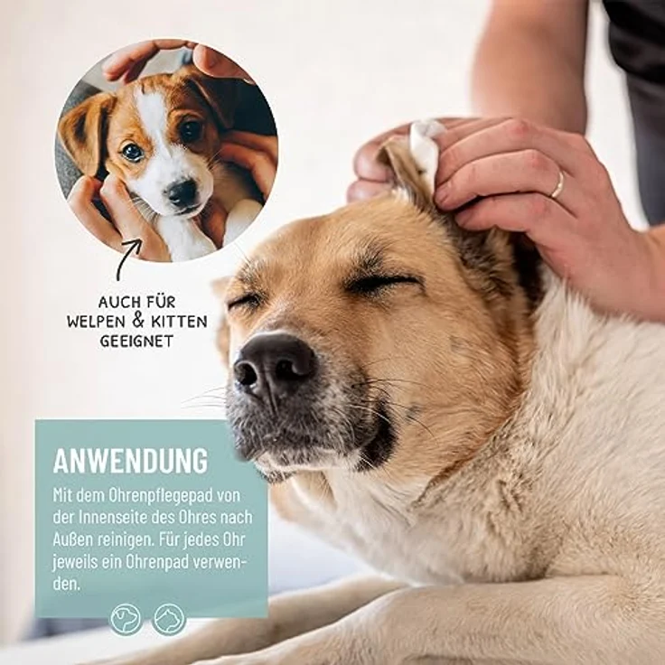 ReaVET Ohrenreiniger Hund & Katze 100 Stück – Ohrenpflege Pads Hund I Pflegeprodukt für Ohren, Reinigungstücher Hund, Besonders Milde & Schonende Reinigung mit Aloe Vera für Hunde und Katzen – Bild 3