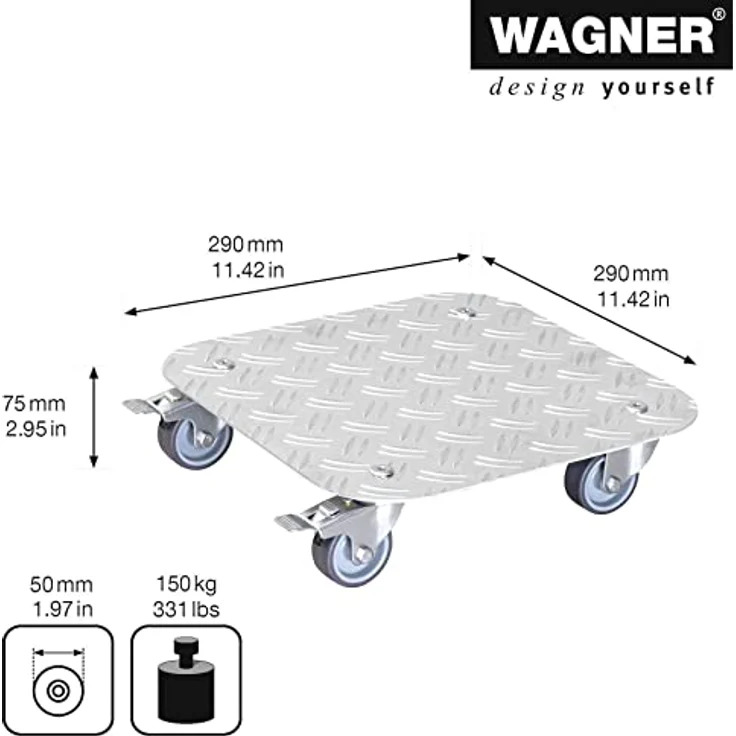 WAGNER Pflanzenroller Alaska 29x29cm I Pflanzenroller & Blumenroller für Außenbereich + Innenbereich I Kübelroller aus Aluminium mit 2 Total-Feststellern I Tragkraft 150kg I Made in Germany?20700301 – Bild 3