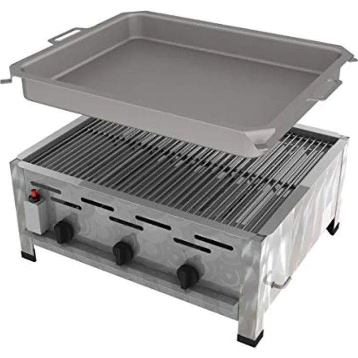 ChattenGlut Gasbräter 3-flammig, Profi Gastrogerät mit 10,8 kW, Edelstahl, inklusive Regler und Zubehör
