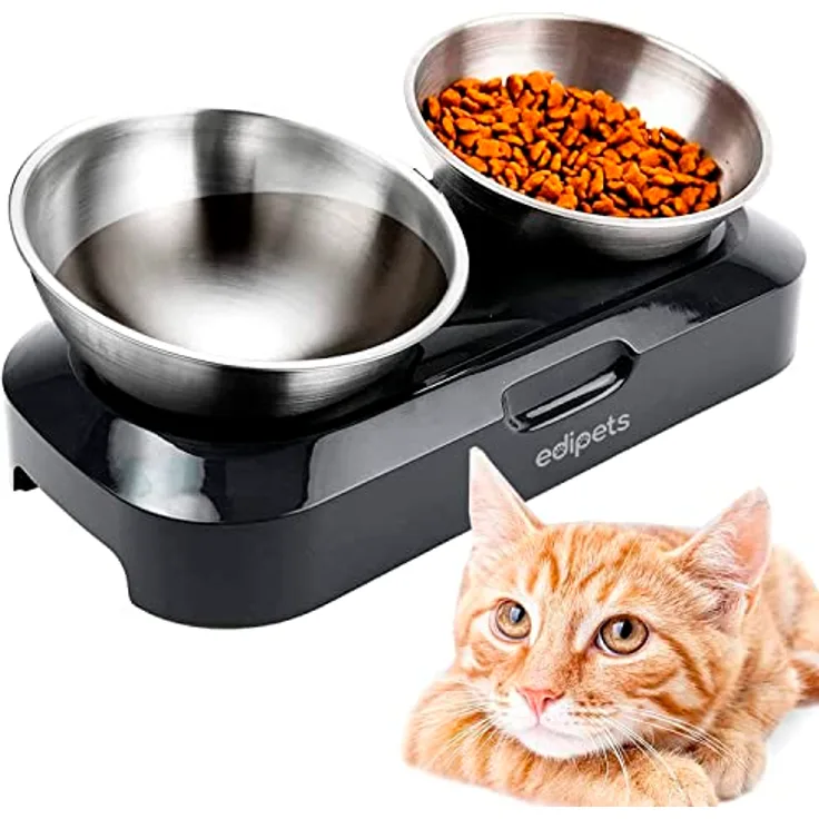 Edipets, Katzennapf erhöht, Einzel oder Doppel, Antischlingnapf, Erhöchte, Mit verstellbarem Winkel von 0 bis 15º, für Hund und Katze