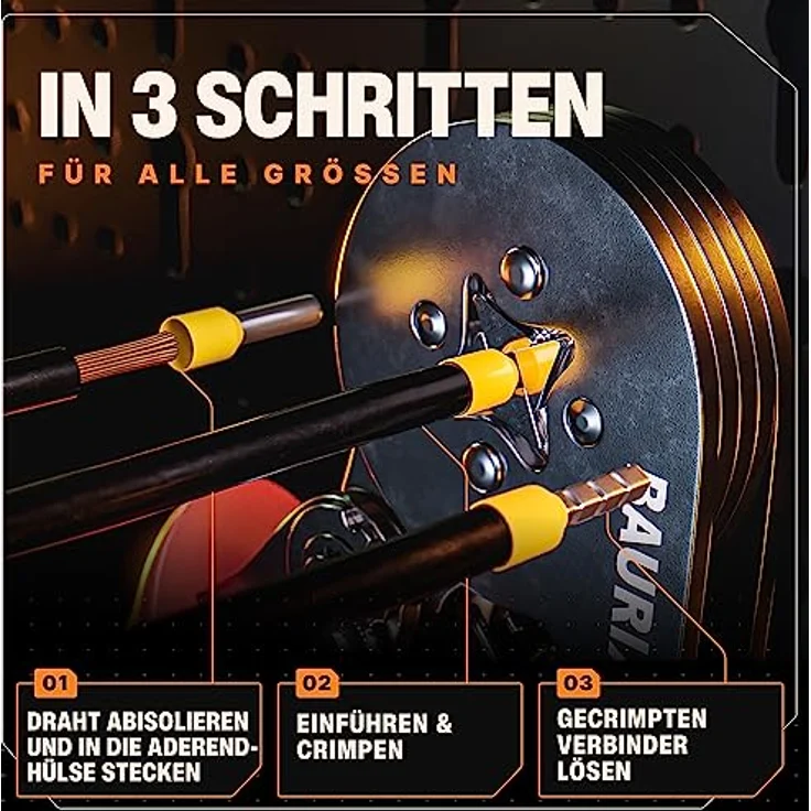 BAURIX® Crimpzange PERSEUS, ergonomische Aderendhülsenzange mit 2000 Aderendhülsen Set, Kraftregler für 0,25-10mm², gleichmäßige Vierkantverpressung für Elektroinstallation – Bild 3