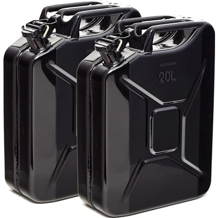 BW® Benzinkanister Metall 2x 20 Liter, schwarz RAL 9005, TÜV-geprüft, UN-zugelassen, 0,9mm Stahl für Benzin, Diesel, E10, 2-Takt, Made in Europe – Bild 1