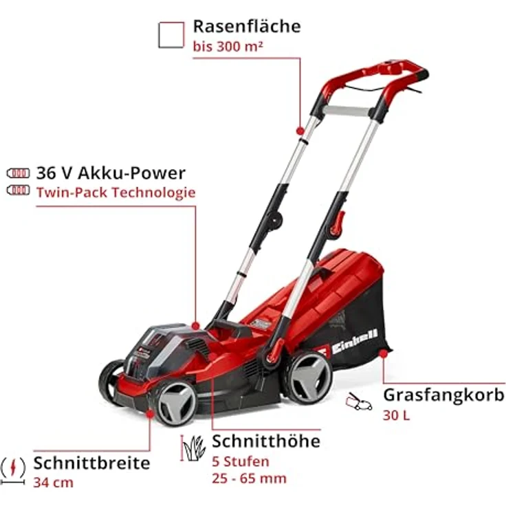 Einhell Akku-Rasenmäher RASARRO 36/34 2x3,0Ah – Bild 3
