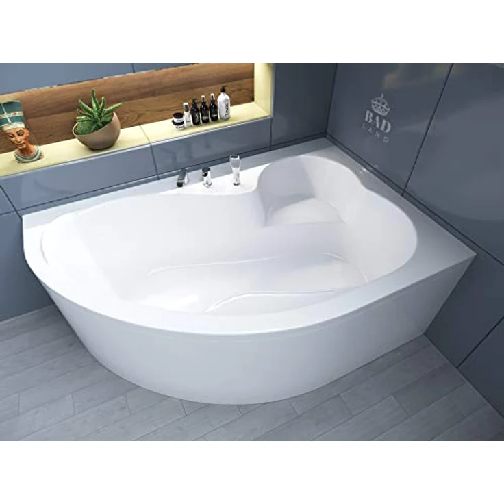 Polimat BADLAND Eckbadewanne MEGA 160x105 cm, Weiß Acryl, Komplettset mit Acrylschürze, Füßen und Chrom Automatik Ablaufgarnitur, Made in EU 4in1 – Bild 1