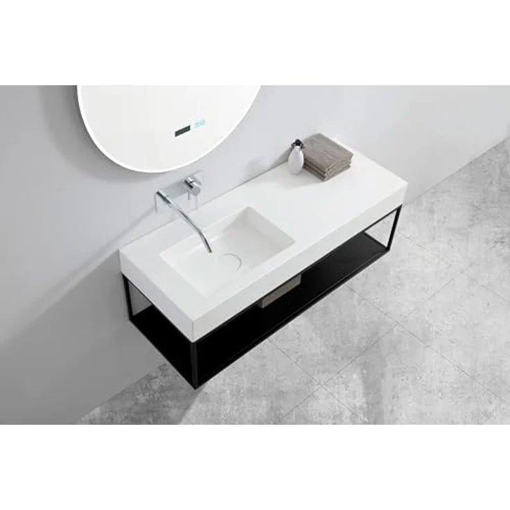 BERNSTEIN Wandwaschbecken BA8012 aus Mineralguss 121 x 45 x 12 cm Weiß matt - mit optionaler Metallkonsole – Bild 4