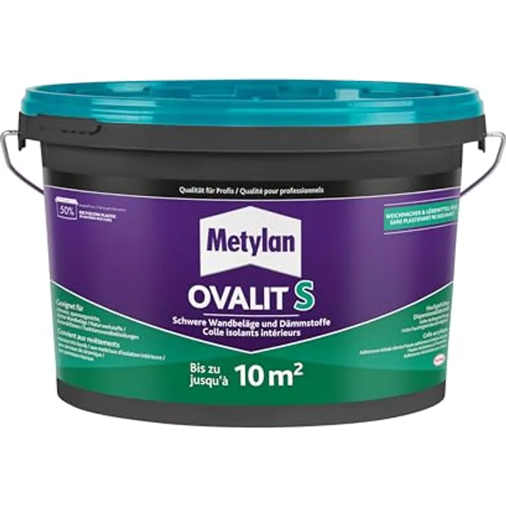 Metylan Ovalit S Spezialwandbelags-Kleber, gebrauchsfertiger, gefüllter Wandbelagsklebstoff für schwerste Wandbeläge, sehr hoher Klebkraft und Anfangshaftung, 1x4kg