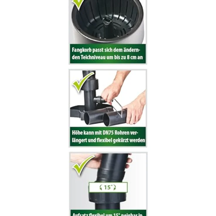 Heissner Teichfilter Profi Standskimmer bis 40qm Wasseroberfläche, Höhenverstellbar, für Pumpen 6000-20000 l/h, mind. Eintauchtiefe 35 cm – Bild 8